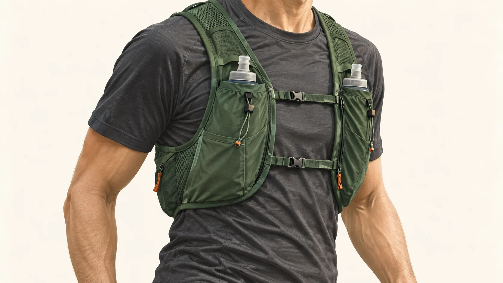 Illustration réaliste d’un gilet porté avec deux flasques avant